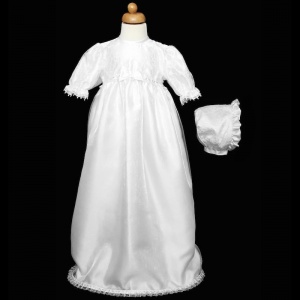 Baby Girls White Lace & Organza Sequin Christening Gown & Bonnet